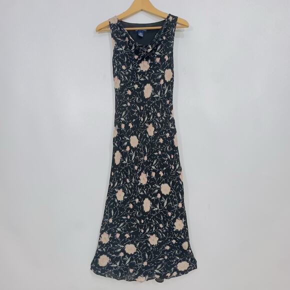 Vintage Silk Floral Print Maxi Dress Bias Cowl Neck Charter Club Sheer Lined 4P - Picture 10 of 11